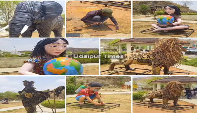 "Scrap art installations at Dungarpur Wonder Park developed by Dungarpur Municipal Council in Rajasthan."