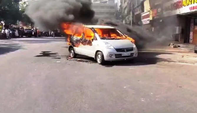 fire in moving car