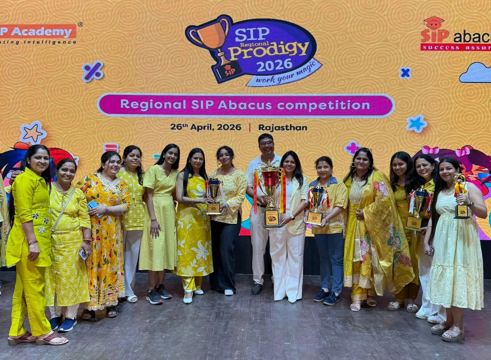 Students participating in State Level Abacus Competition at Birla Auditorium Jaipur with winners from Udaipur