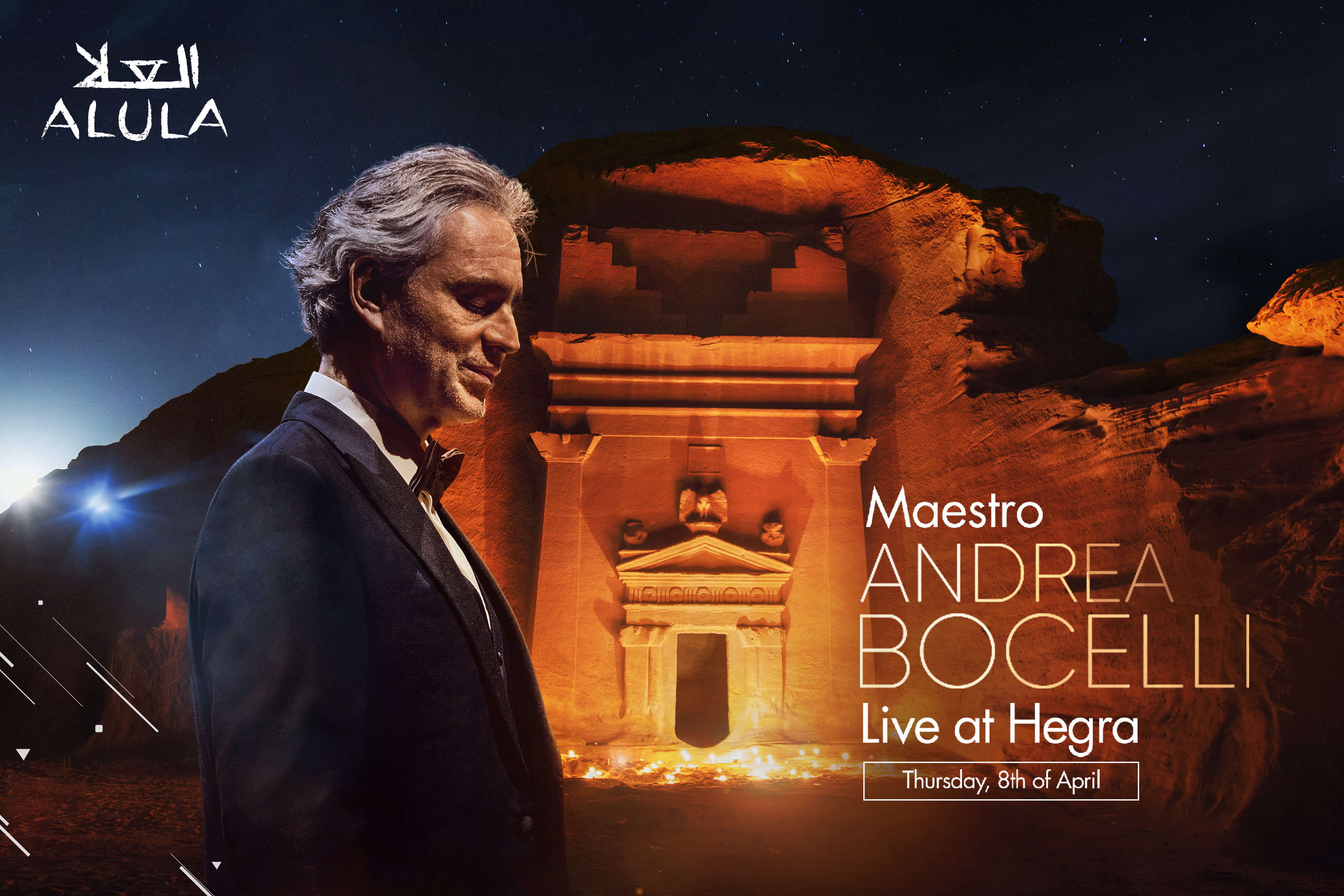 Andrea Bocelli performs a world first concert at Hegra