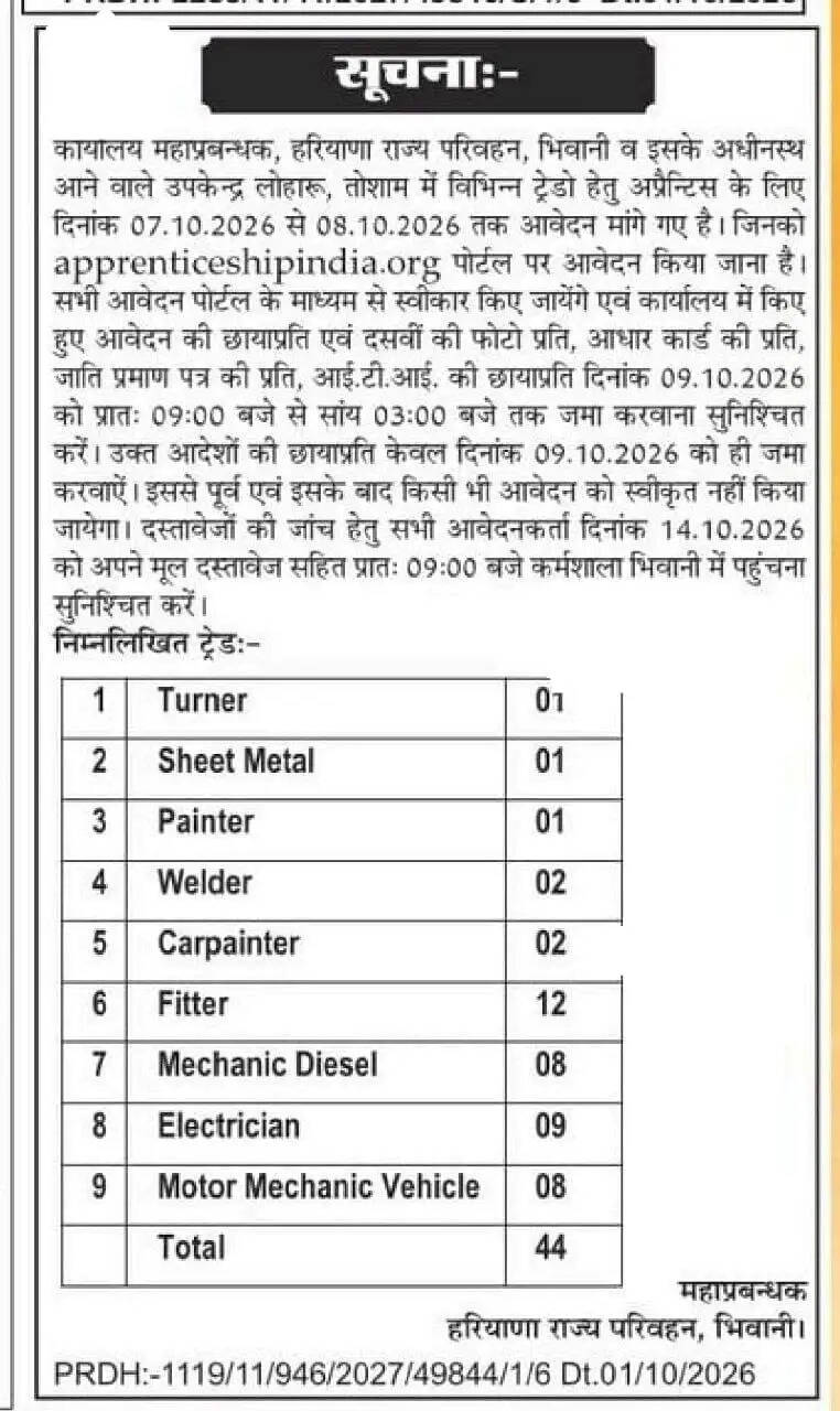 हरियाणा रोडवेज में निकली इन पदों पर भर्ती, जल्दी करें आवेदन