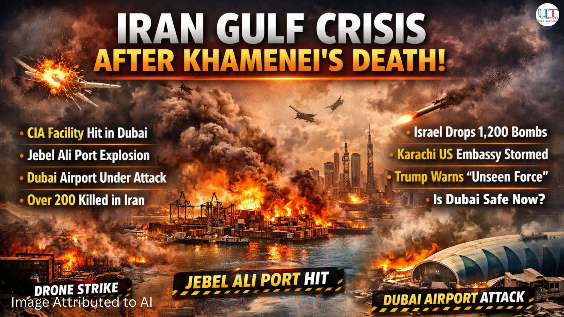 Iran Escalates Gulf Strikes &ndash; Dubai Hit | Smoke rising from Jebel Ali Port in Dubai after reported Iranian strike during Gulf escalation, March 1, 2026.