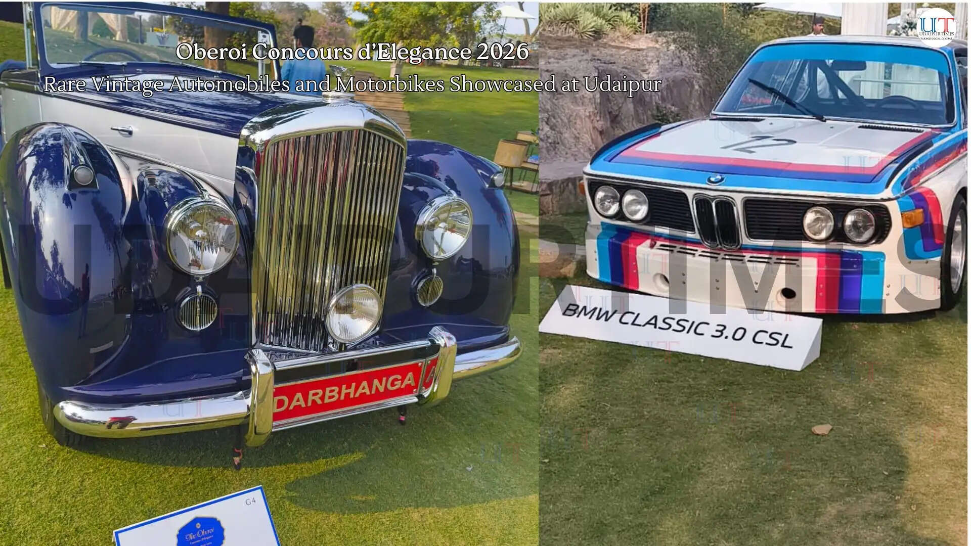Vintage cars and motorcycles displayed at Oberoi Concours d&rsquo;Elegance 2026 at The Oberoi Udaivilas, Udaipur.