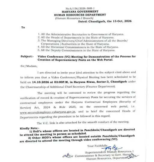 हरियाणा में इन कर्मचारियों को पक्का करने से जुड़ी बड़ी खबर ! आज हाई-लेवल बैठक में होगा फैसला