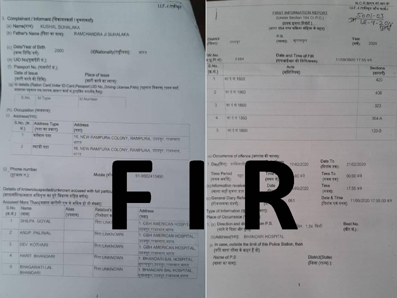 FIR filed under CrPC 156(3) against doctors at Bhandari Childrens Hospital and GBH American, Udaipur
