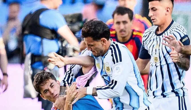 FIFA logo with Argentina players during a World Cup match as reported investigations continue