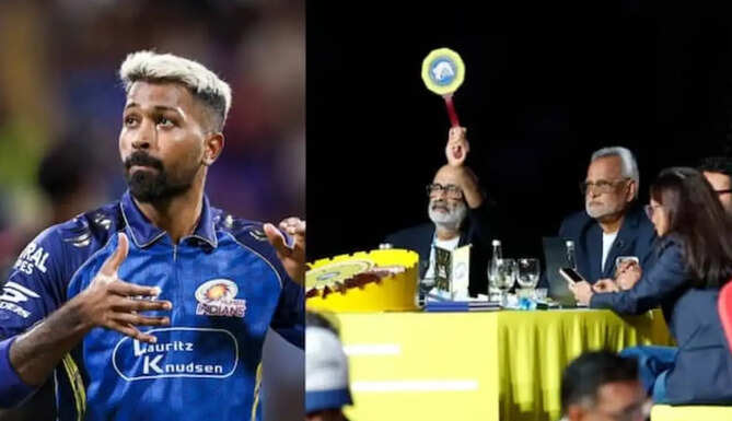 Hardik Pandya during an IPL match as reports claim Chennai Super Kings have offered Shivam Dube, Dewald Brevis and ₹10 crore to Mumbai Indians.