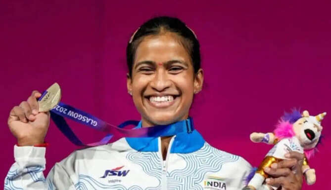 Indian weightlifter Jnyaneshwari Yadav celebrates after winning the silver medal in the women's 53kg event at the Commonwealth Games 2026.