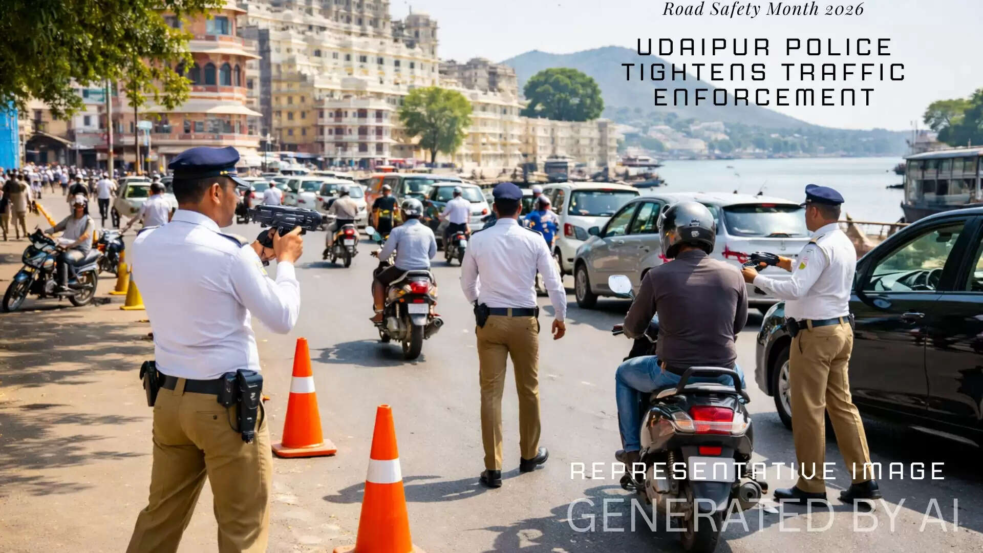 Udaipur Traffic Police conducting road safety checking during Road Safety Month 2026