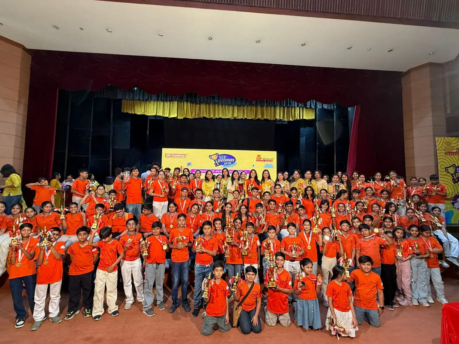 Students participating in State Level Abacus Competition at Birla Auditorium Jaipur with winners from Udaipur