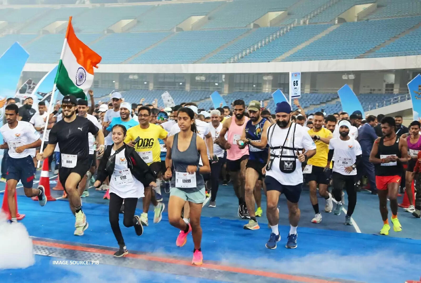 Air Force officers, athletes, and citizens participating in the Sekhon Indian Air Force Marathon 2025 in Delhi