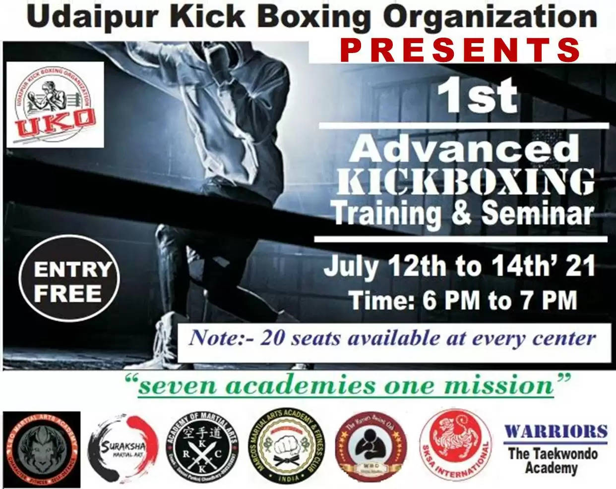 UDAIPUR KICK BOXING THREE DAY FREE TRAINING CAMP MARTIAL ARTS IN UDAIPUR EVENTS IN UDAIPUR