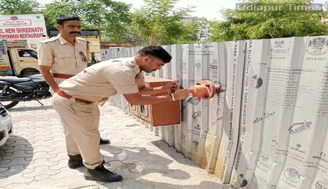Municipal Corporation fire safety teams inspecting commercial establishments during a citywide fire safety survey in Udaipur.