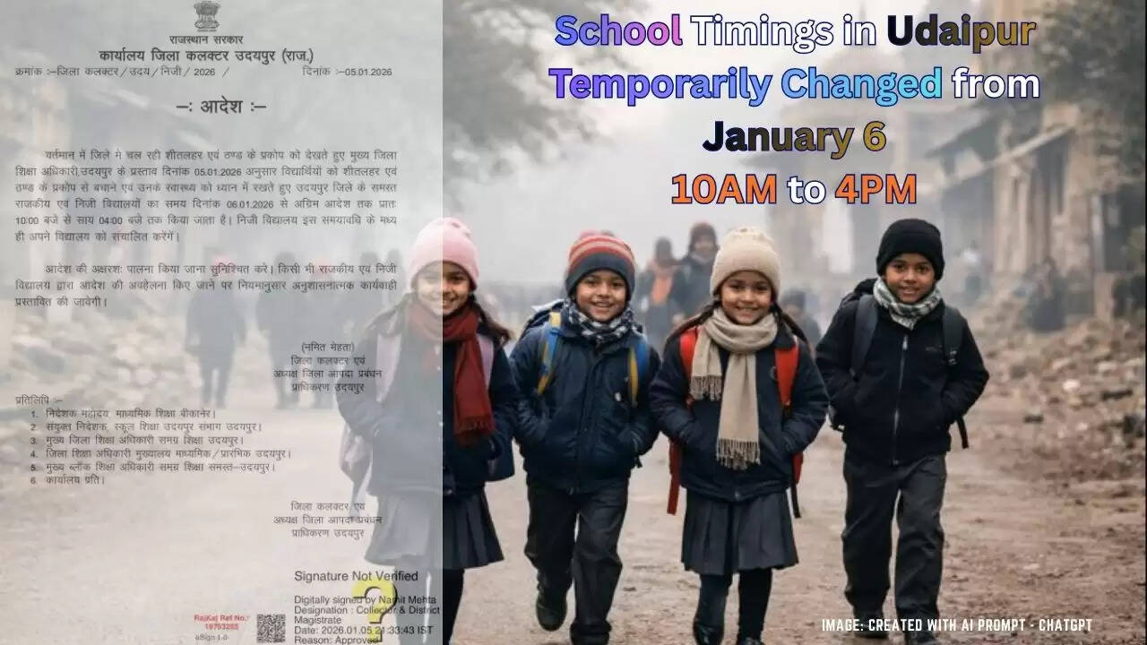 Students arriving at schools in Udaipur during cold wave after timing change order