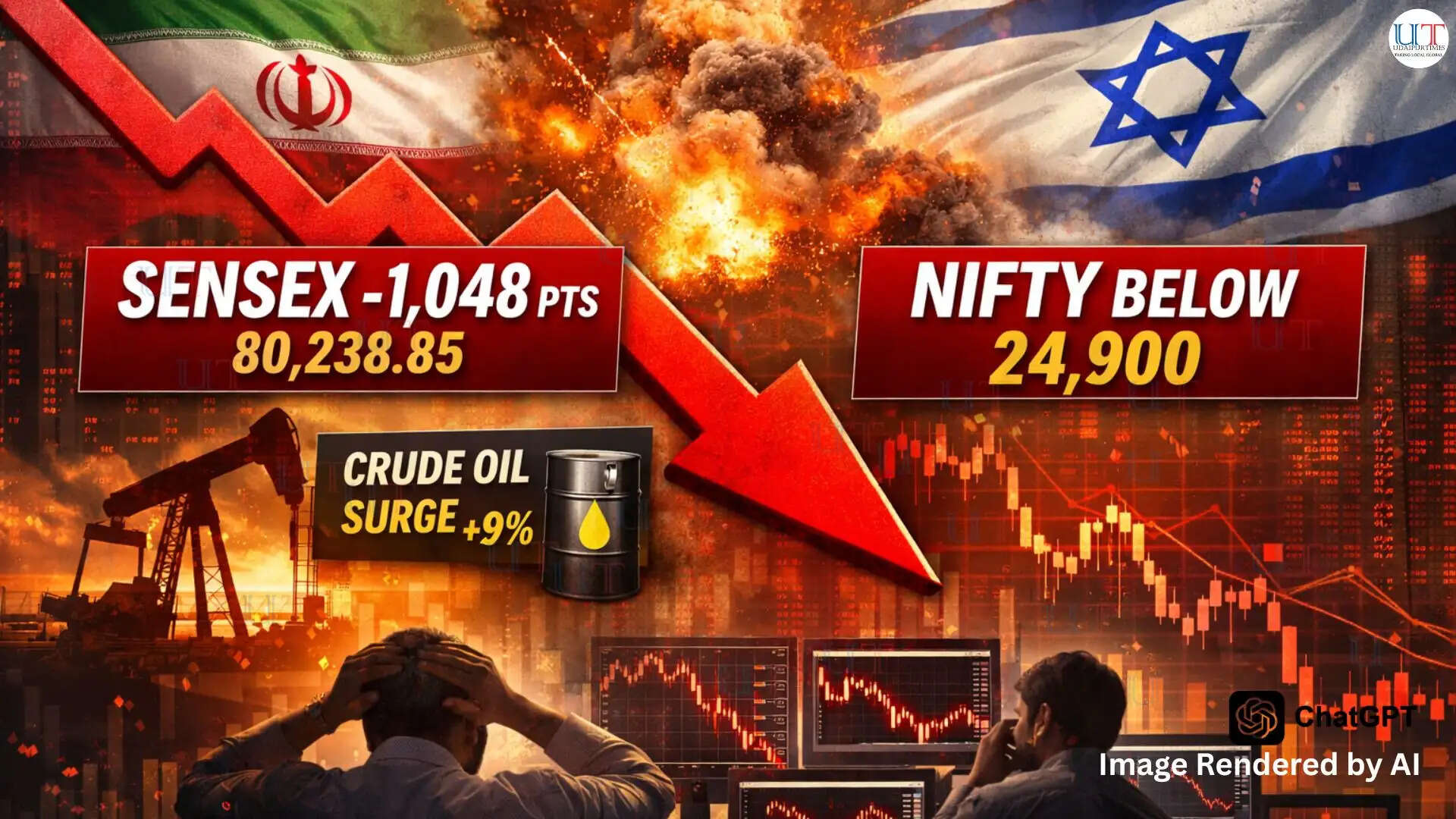 Sensex and Nifty fall sharply on March 2 amid Iran-Israel tensions and rising crude oil prices