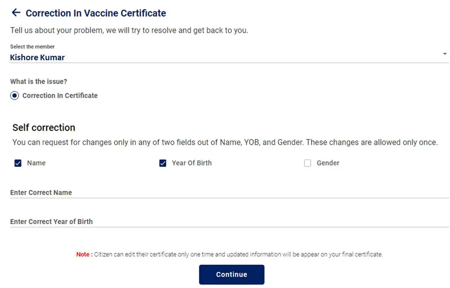 Cowin self correction of details on covid vaccination certificate