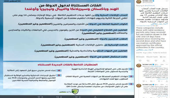 India, Pakistan, Sri Lanka, Nepal, Uganda, Nigeria can now operate flights to UAE for vaccinated resident visa holders