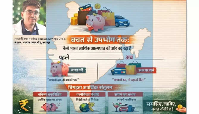 भारत में गिरती बचत और बढ़ते उपभोग को दर्शाता प्रतीकात्मक चित्र / Symbolic image showing India&rsquo;s shift from savings to excessive consumption