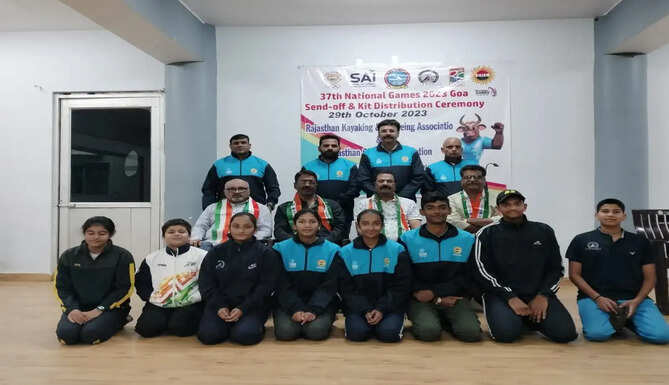 37 National Games Water Sports Canoe Sprint Canoe Salalom Udaipur Team Members representing Rajasthan Tanishq Patwa, Harshvardhan Singh Shaktawat, Shivanjali Gurjar