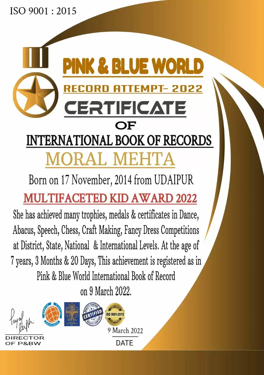 Book of Records Udaipur Girl Moral Mehta