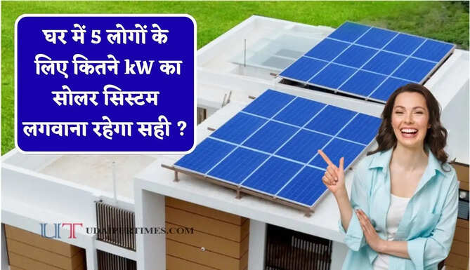 घर में 5 लोगों के लिए कितने kW का सोलर सिस्टम लगवाना रहेगा सही ? 25 साल तक मिलेगी फ्री बिजली &nbsp;