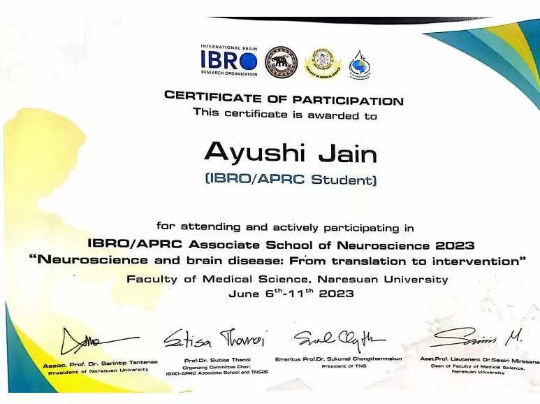 डॉ आयुषी को (IBRO) 2023 द्वारा सम्मानित