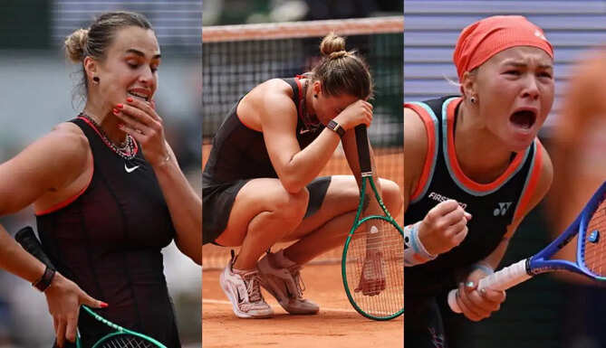 Diana Shnaider celebrates after defeating World No. 1 Aryna Sabalenka in the French Open 2026 quarterfinal at Roland Garros.
