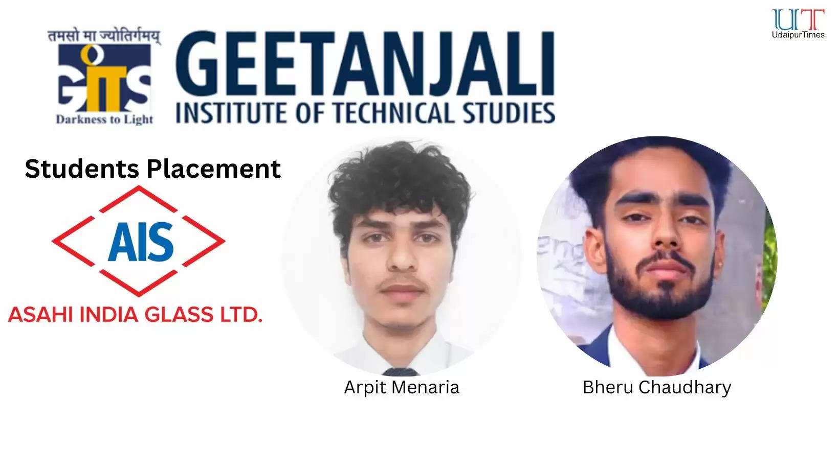 two students from Mechanical Engineering Branch at Gitanjali Institute (GITS) Udaipur selected at Asahi India Glass Ltd