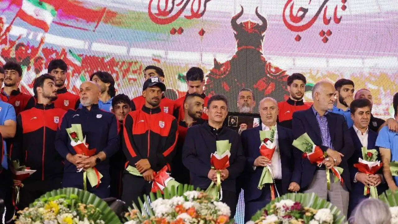 Iran national football team receiving a grand farewell from fans in Tehran before the 2026 FIFA World Cup