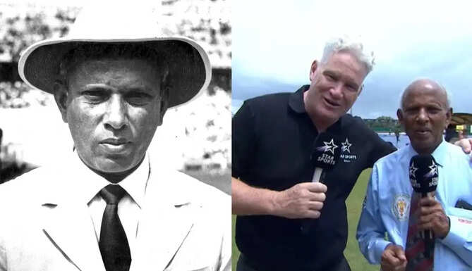 Umpire V Vikramraju giving LBW decision during India vs Australia Chepauk Test 1986 tied match moment