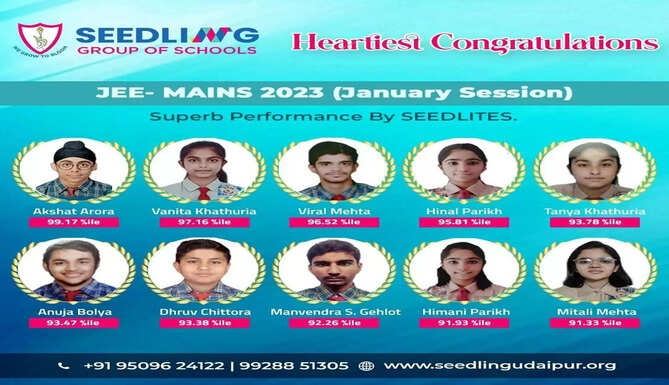 Seedling Modern Public School Udaipur JEE Main Score Badala Coaching Classes