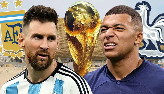 Kylian Mbappe and Lionel Messi during FIFA World Cup action, highlighting their record-breaking performances and statistical rivalry.