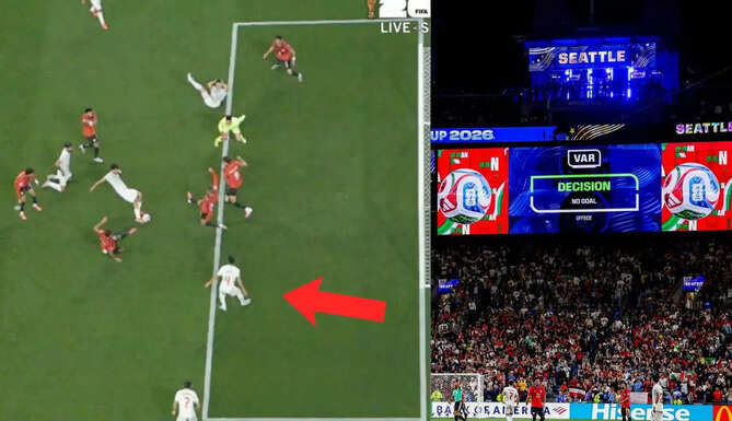 Iran players celebrate Khalilzadeh's late goal before VAR rules it out for offside against Egypt at the FIFA World Cup 2026.