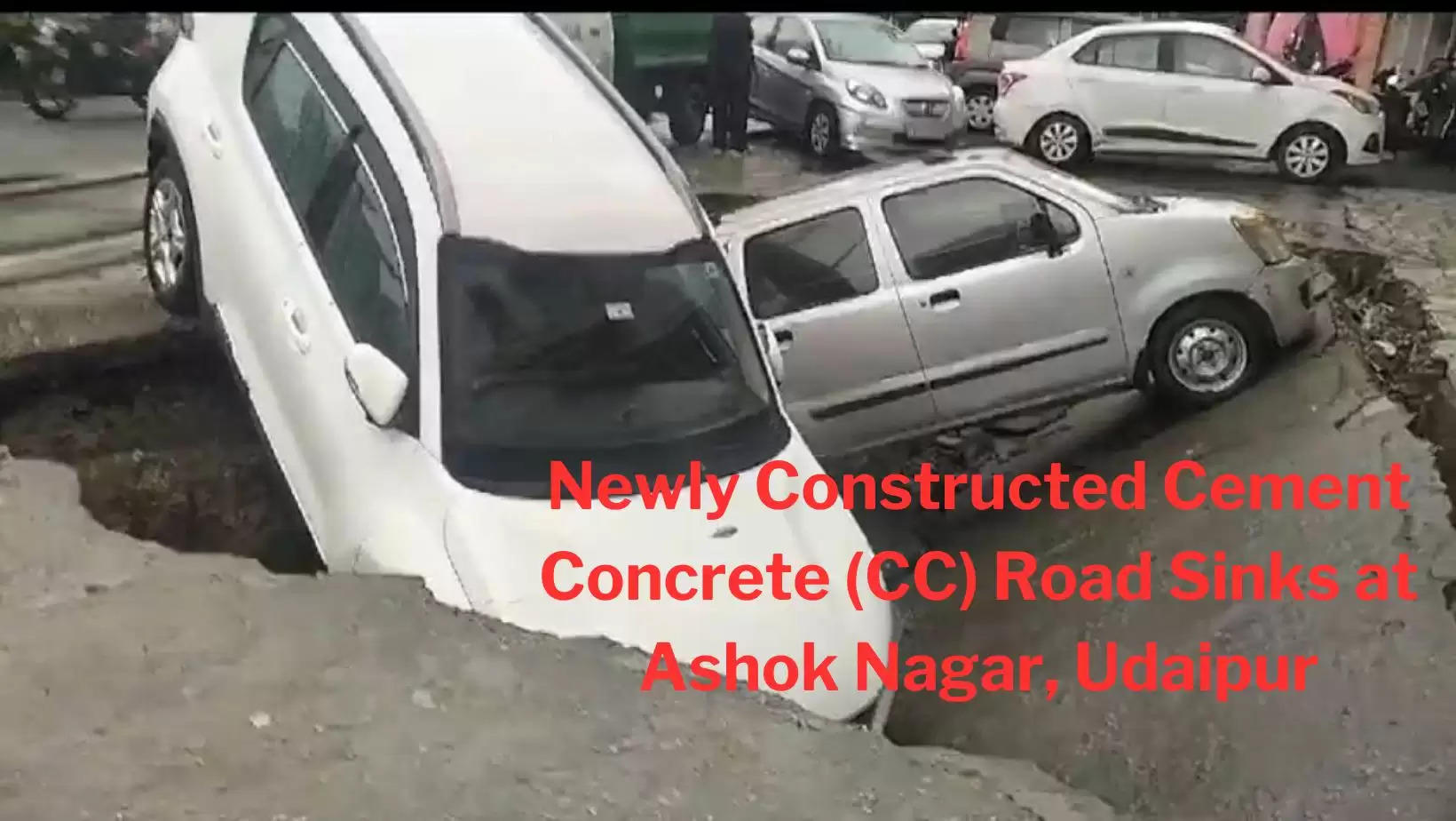 Cars fall in drain as cement concrete road sinks at Ashok Nagar Udaipur, Udaipur Smart City Work Exposed