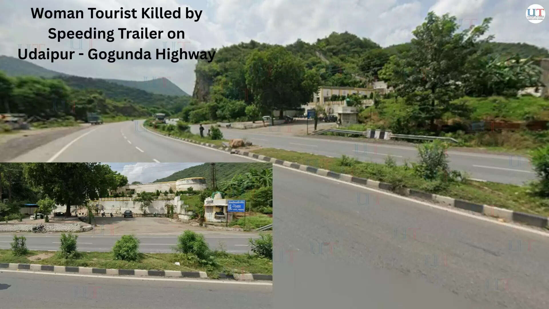 Police and crowd at accident site near Shrinathji Temple on Gogunda&ndash;Pindwara Highway in Udaipur