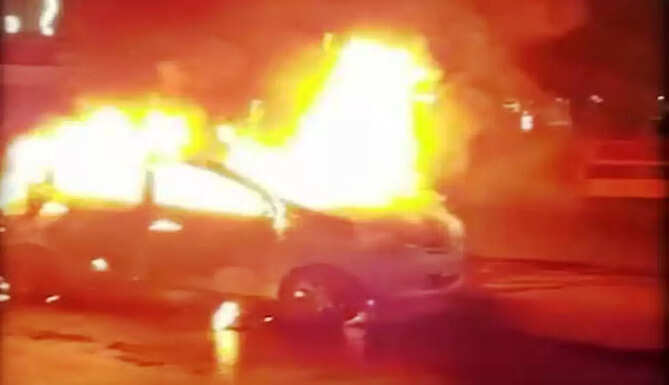 the burning car