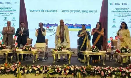 MP Dr. Mannalal Rawat and officials at Lakhpati Didi workshop inauguration in Udaipur