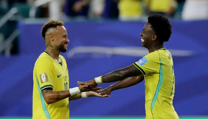 Vinicius Jr in action during Brazil&rsquo;s 3-0 win over Scotland in the FIFA World Cup