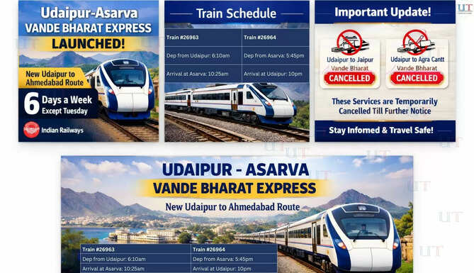 New Vande Bharat Express train running between Udaipur and Asarva (Ahmedabad)