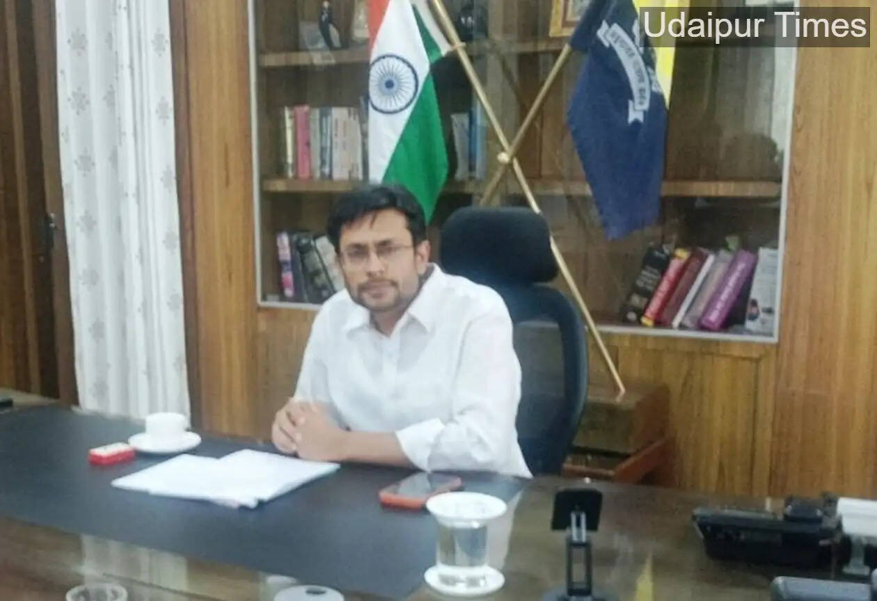 Alt Text: IAS officer Namit Mehta taking charge as Excise Commissioner in Udaipur Excise Building