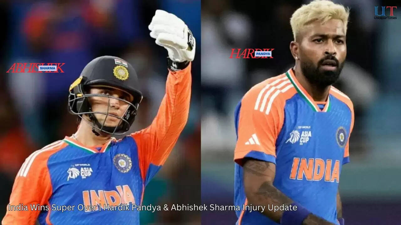 Indian cricket team celebrates Super Over victory against Sri Lanka in Asia Cup 2025, with concern for Hardik Pandya and Abhishek Sharma injuries.
