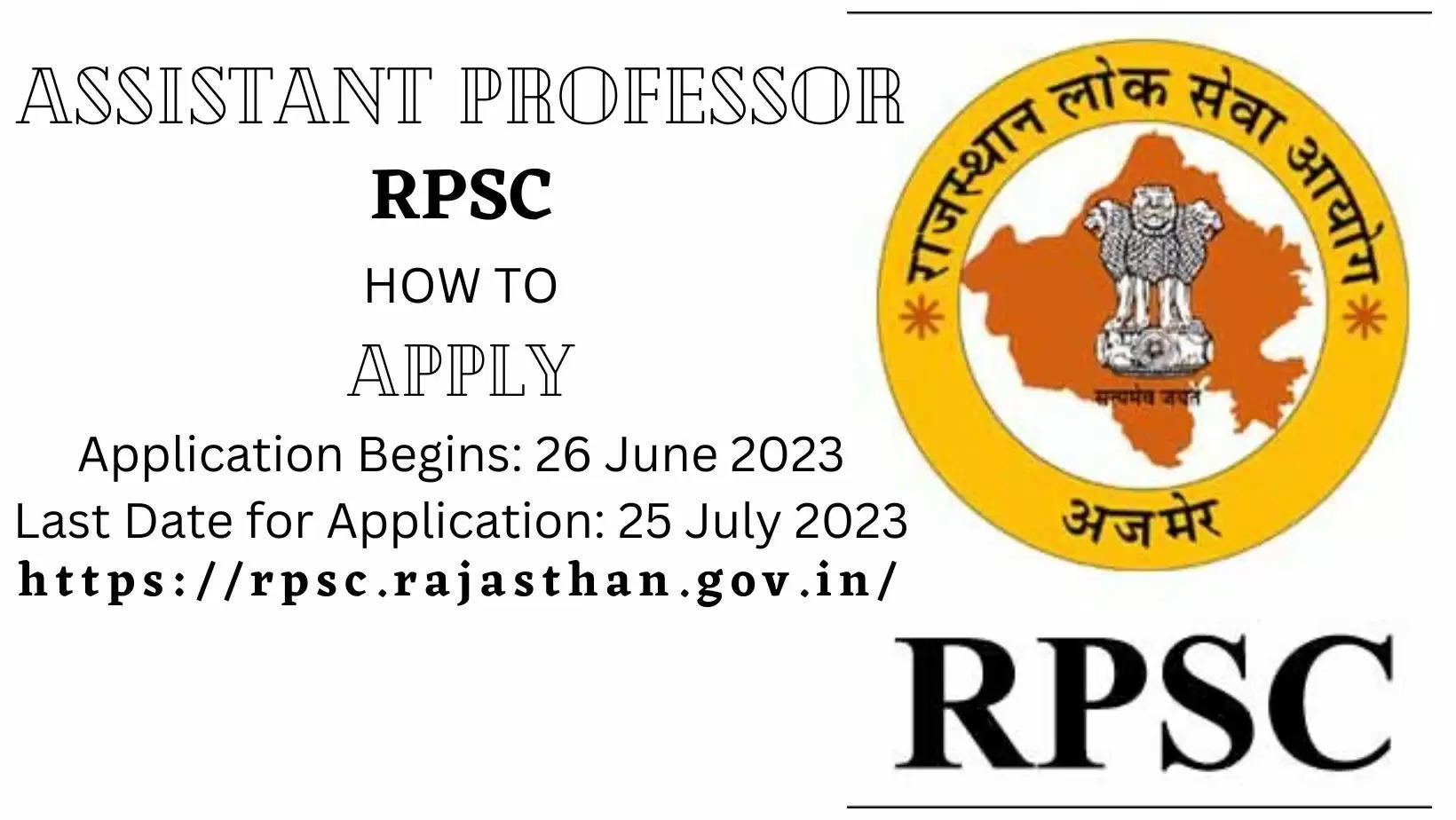 RPSC Applications for Assistant Professor examinations How to Apply