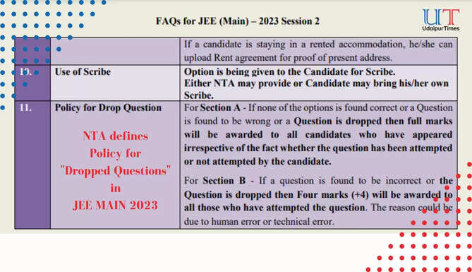 JEE Main 2023 Session 2 Important Update &ndash; NTA Clarifies Policy on Dropped Questions