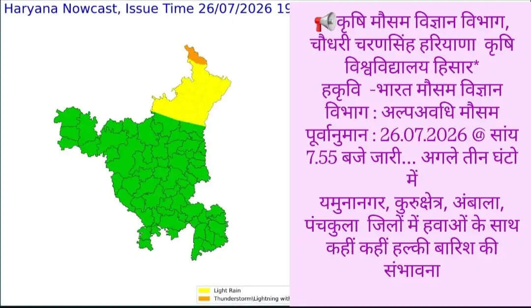 हरियाणा के अंबाला समेत कई जिलों में अगले 3 घंटे में होगा तूफ़ानी हमला