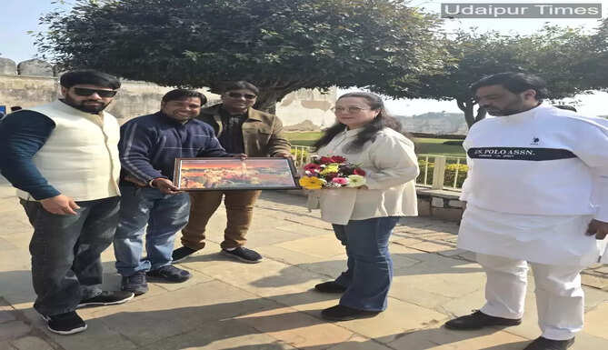 Former Bollywood actress Mandakini visiting Padmini Palace at Chittorgarh Fort