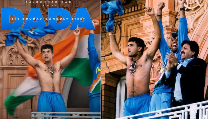 Rajkummar Rao recreates Sourav Ganguly's iconic Lord's balcony celebration in the first look poster of DADA: The Sourav Ganguly Story