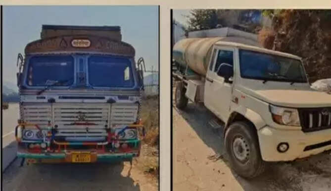 Udaipur Police seizing tanker and truck involved in illegal biodiesel trade near TD highway
