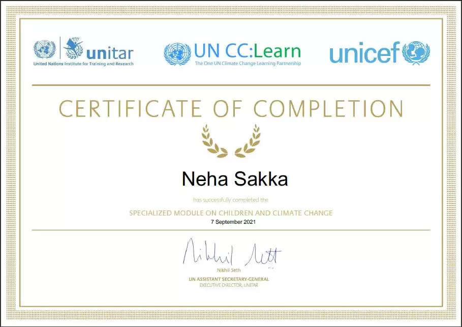 Neha SAkka RSEB Udaipur UNICEF Children and Climate change training program
