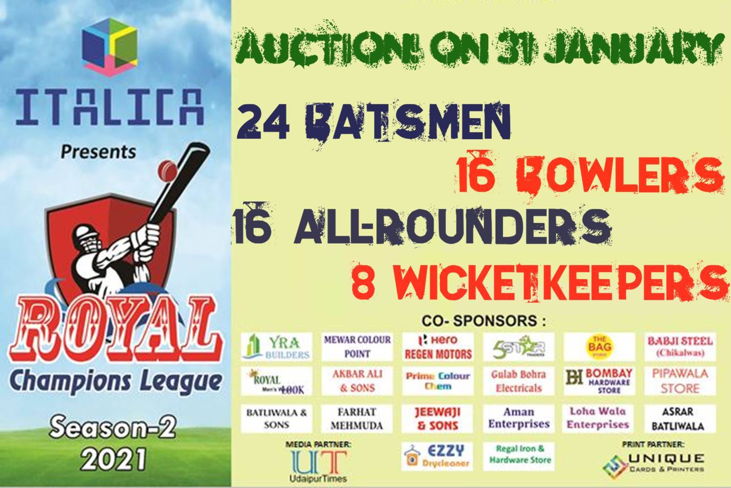 Players Auction for Italica Royal Champions League'21 - Udaipur Community Sports initiative takes off on 31 Jan