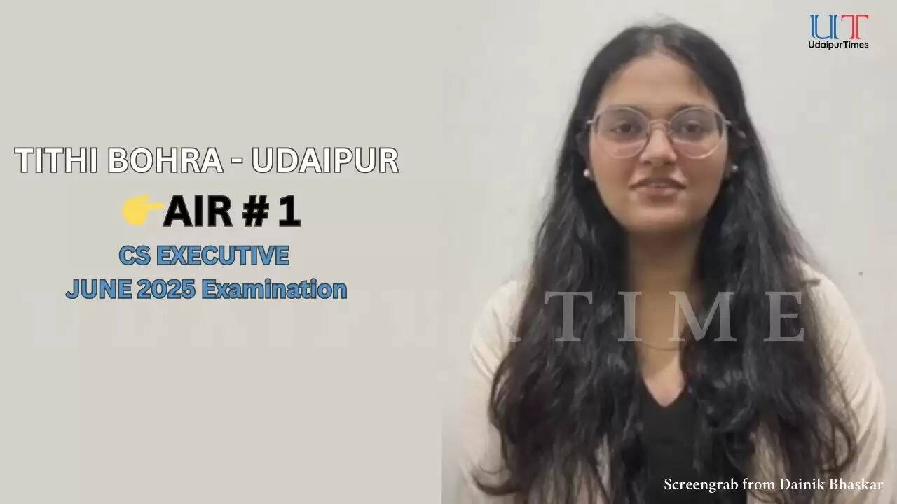 Udaipur’s Tithi Bohra secures All India Rank 1 in CS Executive June 2025 exams by ICSI. A consistent achiever, she has also excelled in CA exams.